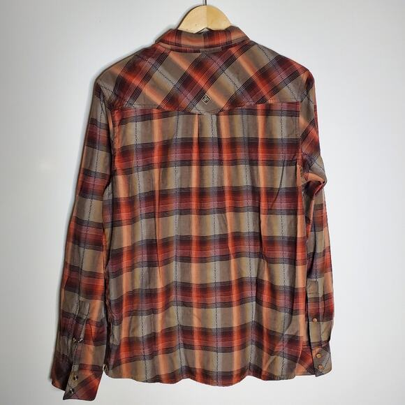 prAna Holstad Long Sleeve plaid Shirt with wooden snap button Western Style - Picture 9 of 9